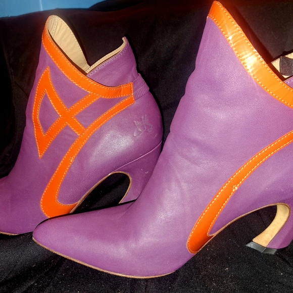 John Fluevog Shoes - John Fluevog Rare Vibrant Purple and Orange Heeled Boots